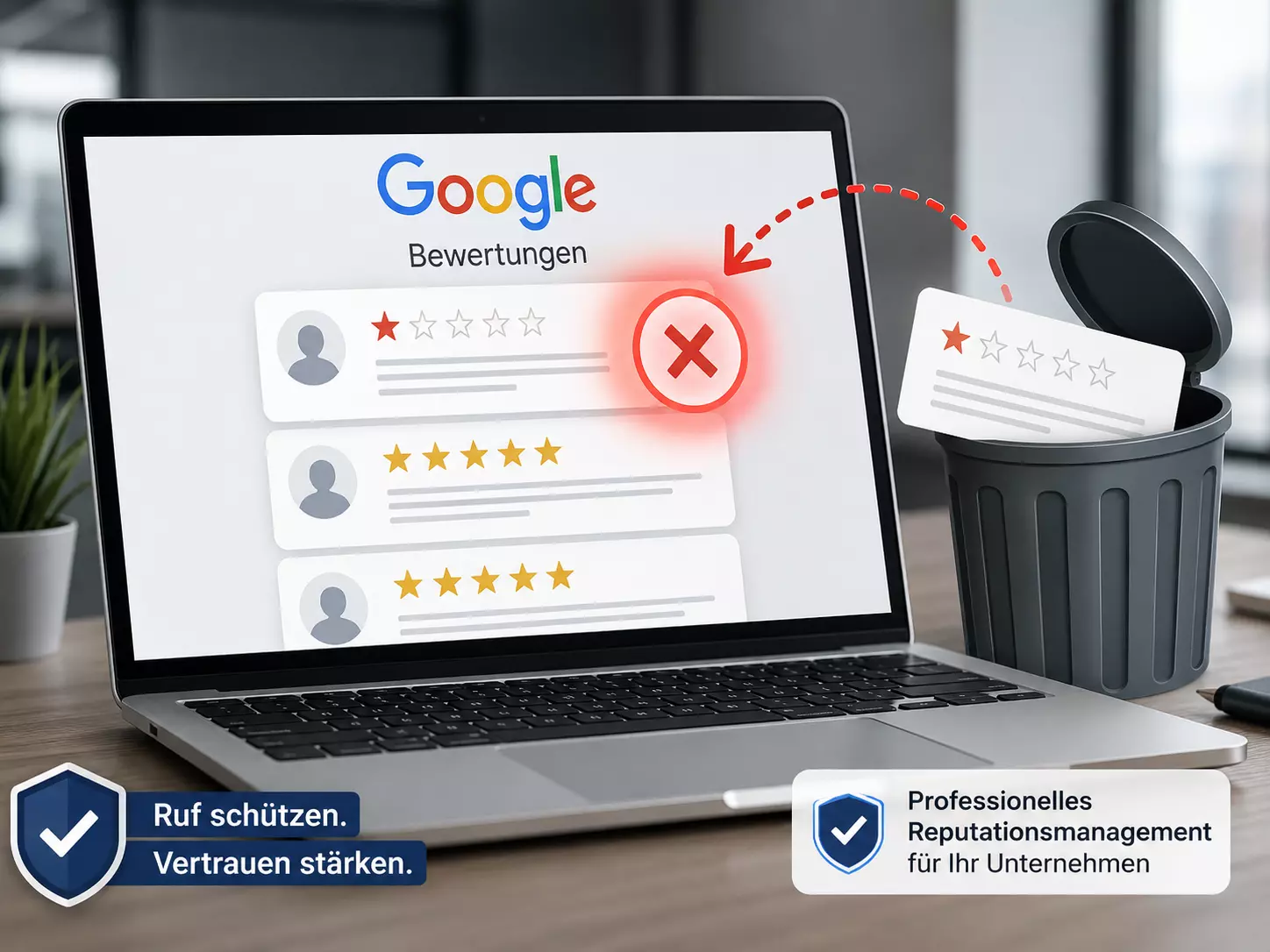 Negative Google Bewertungen löschen.
